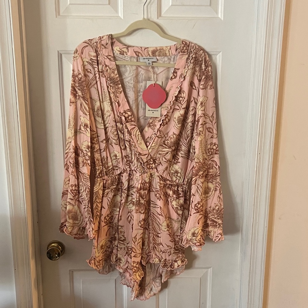 Agua Bendita Pink and Brown Floral Romper